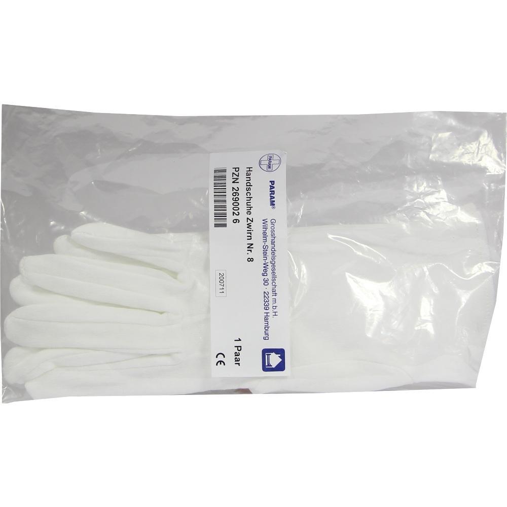 Eine Packung mit einem Paar wei&szlig;er Handschuhe aus Stoff.