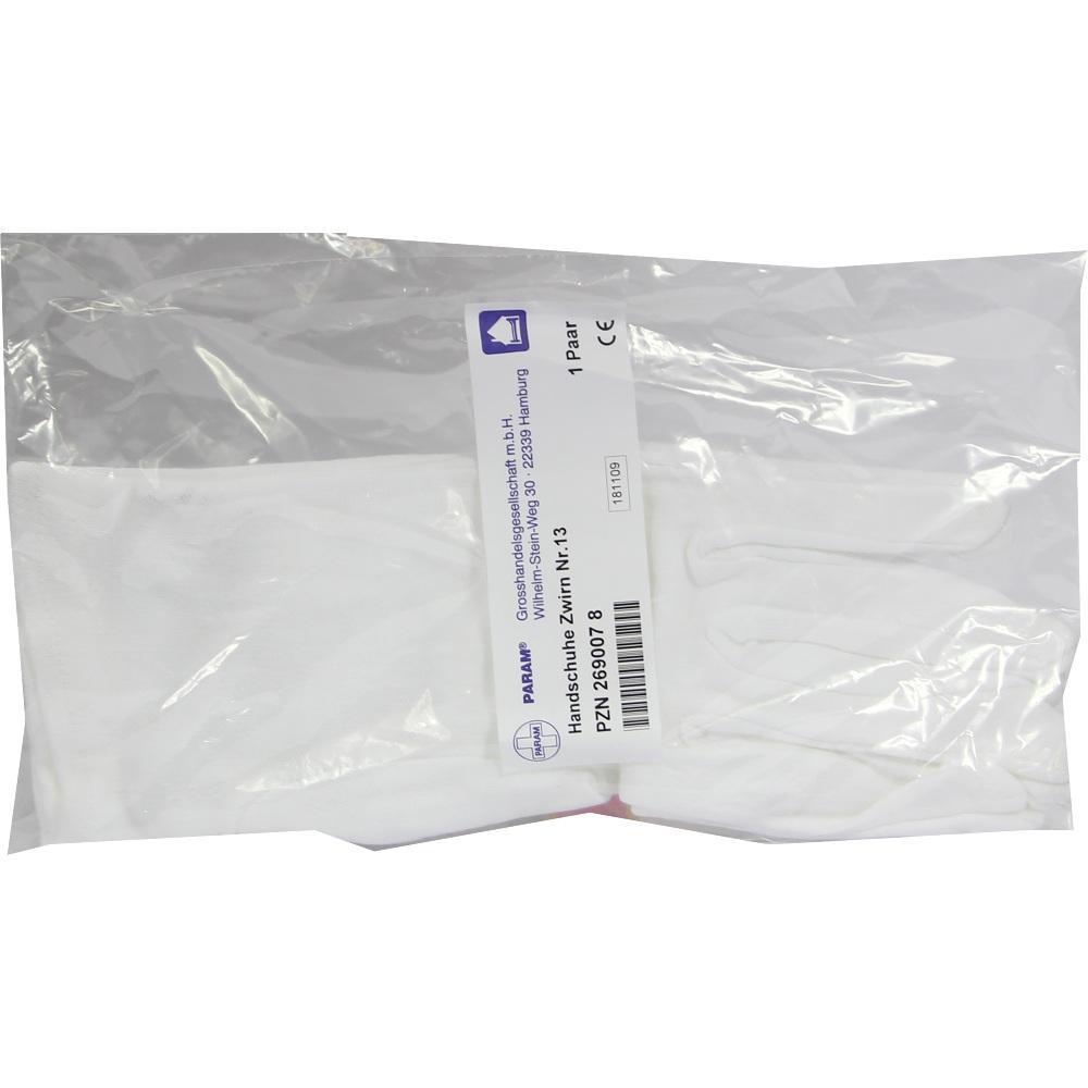 Eine Packung mit einem Paar wei&szlig;en Handschuhen in einer durchsichtigen Plastikverpackung.