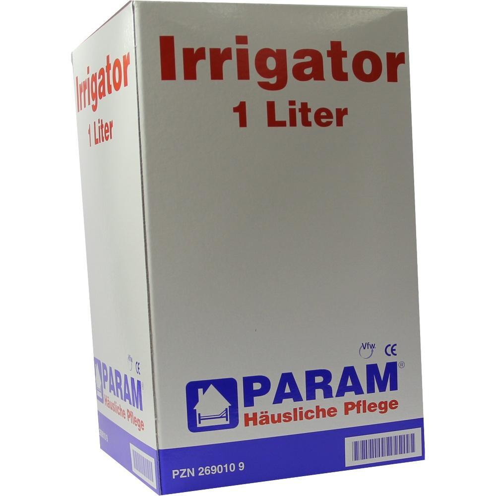 Verpackung eines 1-Liter Irigators der Marke PARAM f&uuml;r h&auml;usliche Pflege.