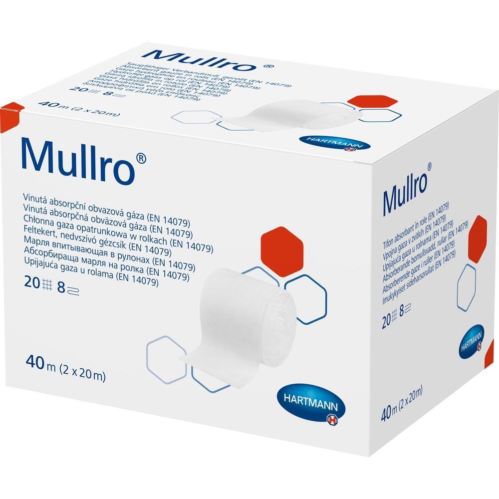 Wei&szlig;e Verpackung mit blau-rotem Design f&uuml;r Mullbinden von Hartmann.