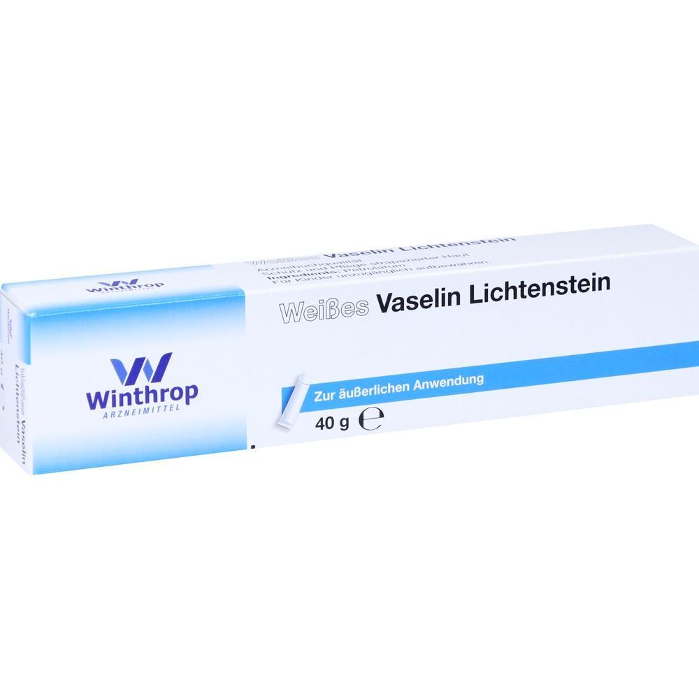 Eine wei&szlig;e Verpackung mit der Aufschrift "Wei&szlig;es Vaselin Lichtenstein".