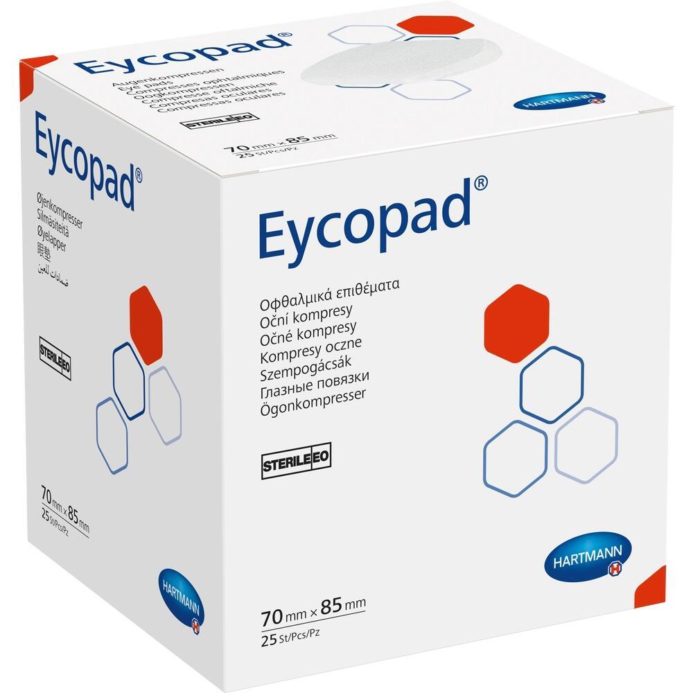 Eine Verpackung von Eyepad-Augenkompressen der Marke Hartmann.