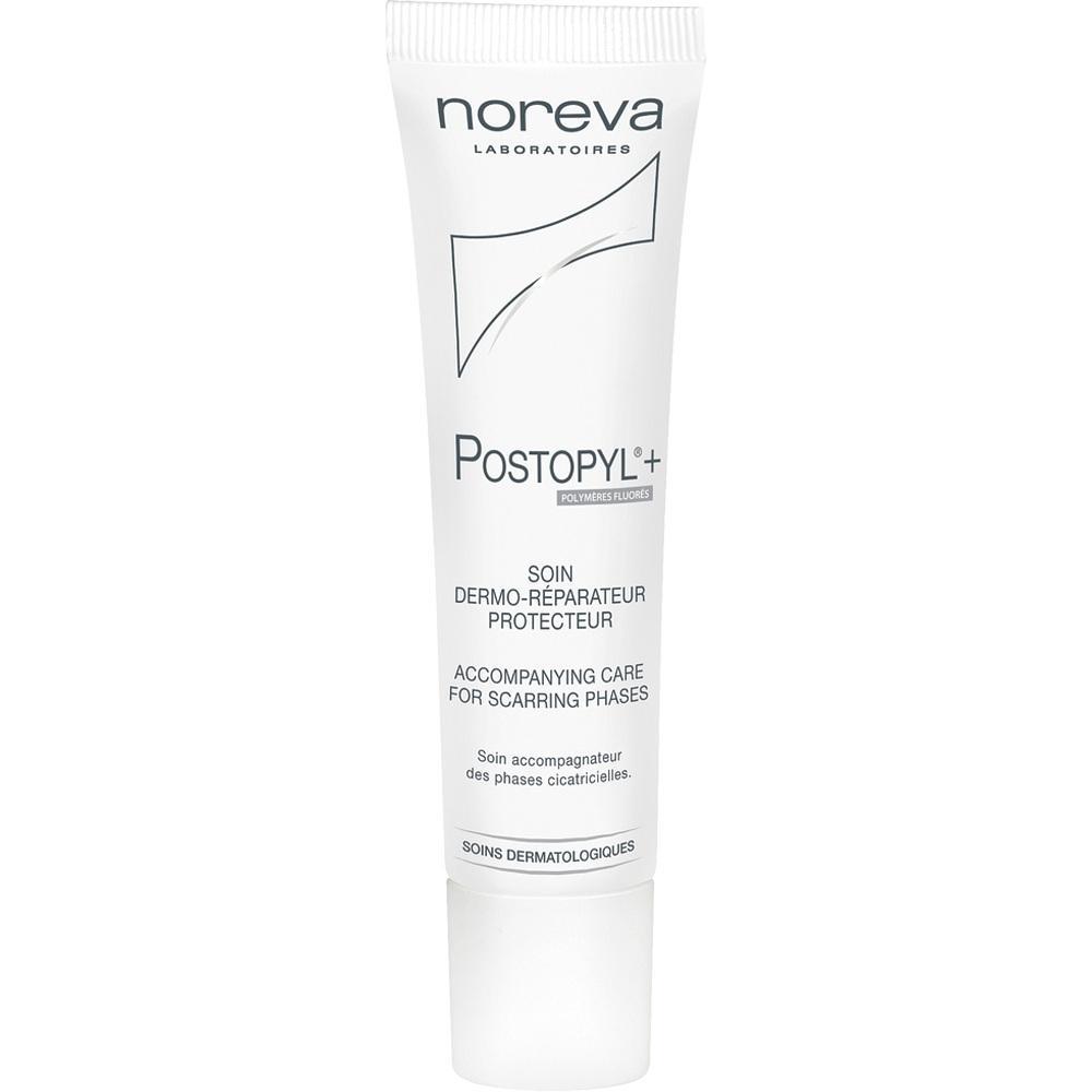 Eine wei&szlig;e Tube mit einer Creme f&uuml;r die Narbenpflege von Noreva.
