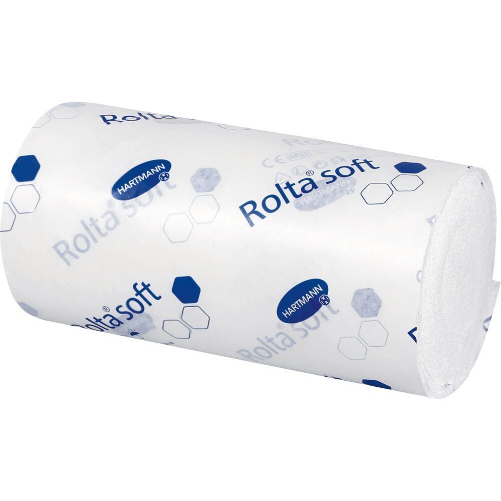 Eine Rolle wei&szlig;er, weicher Verbandwatte mit blauer Aufschrift.
