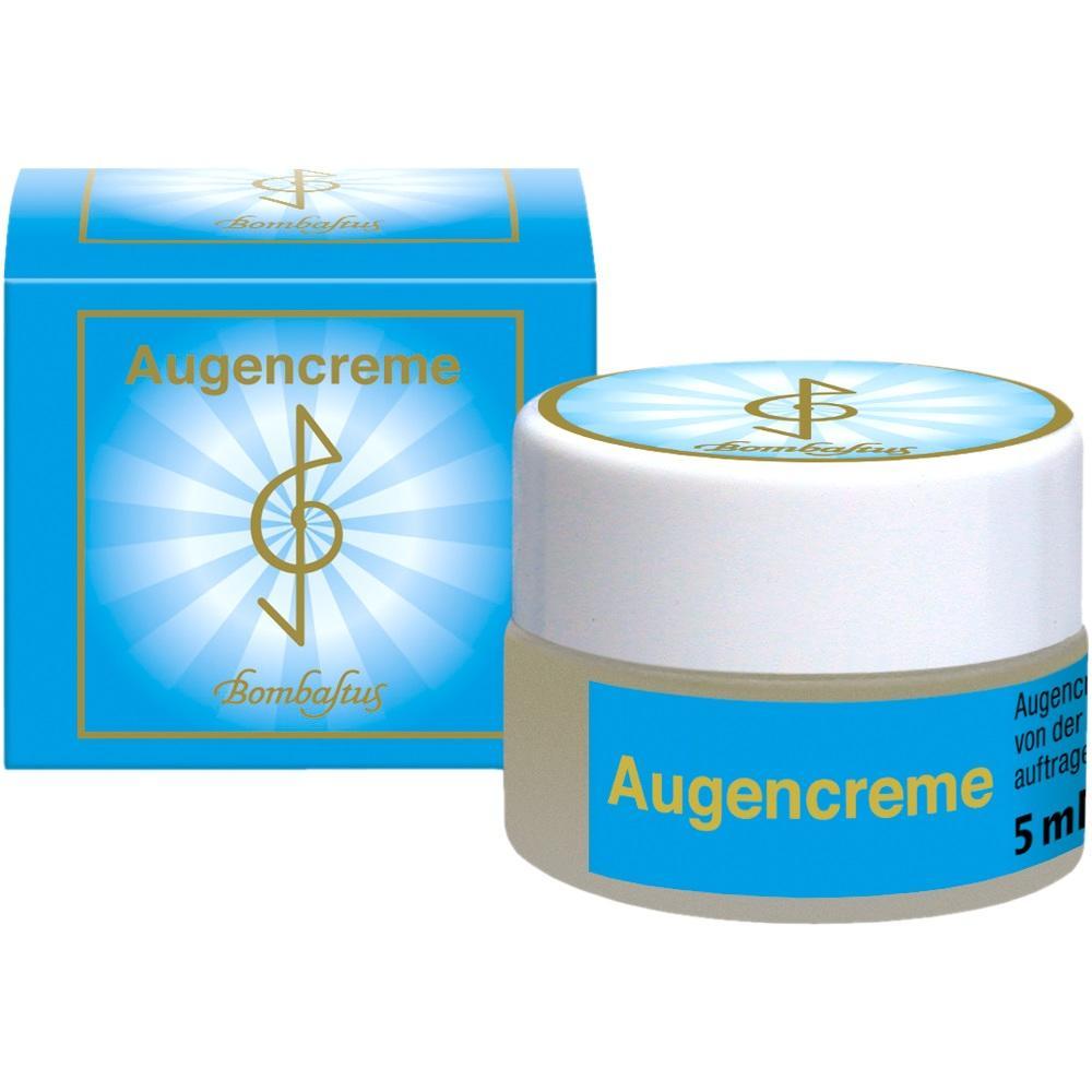 Blaue Schachtel und wei&szlig;er Tiegel mit Aufschrift "Augencreme".