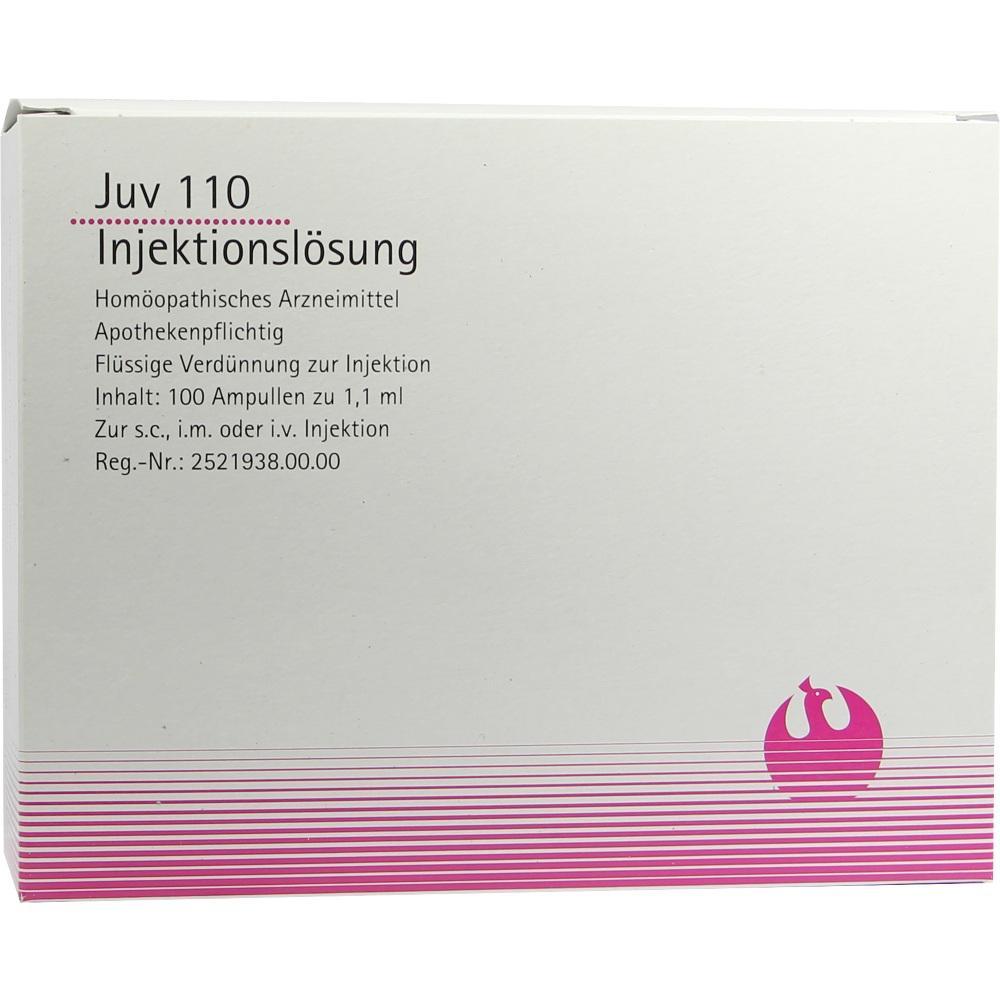 Wei&szlig;e Verpackung mit Text &uuml;ber hom&ouml;opathisches Injektionsmittel in Ampullen.