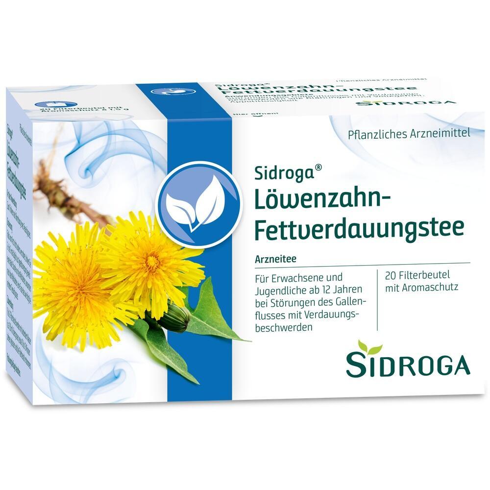 Eine Packung L&ouml;wenzahn-Fettverdauungstee von Sidroga mit 20 Teebeuteln.