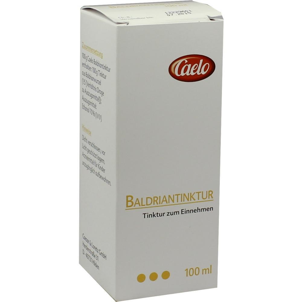 Eine wei&szlig;e Schachtel mit der Aufschrift "Baldriantinktur, 100 ml".