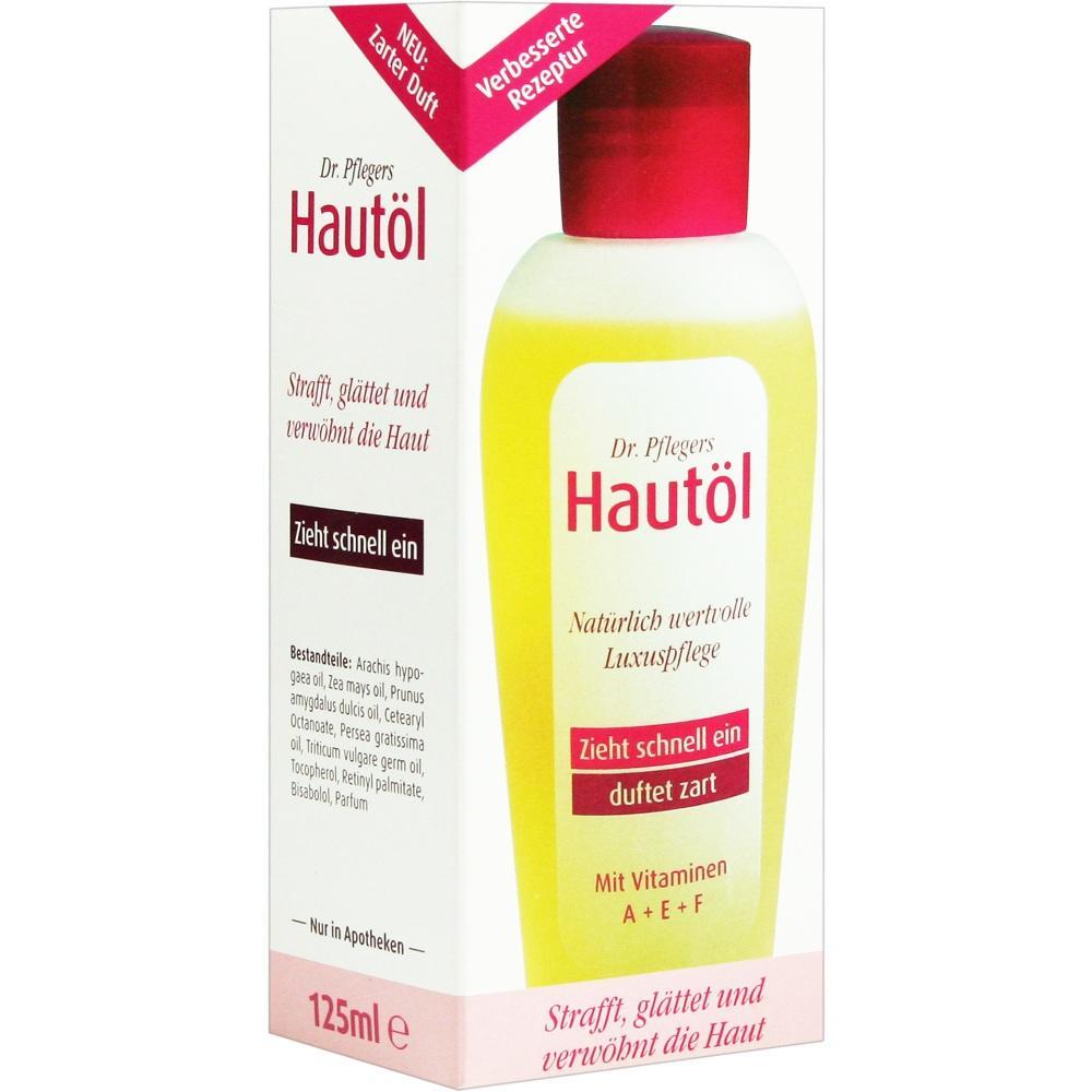 Eine Verpackung von Haut&ouml;l mit rotem Deckel und der Aufschrift "Dr. Pflegers Haut&ouml;l".