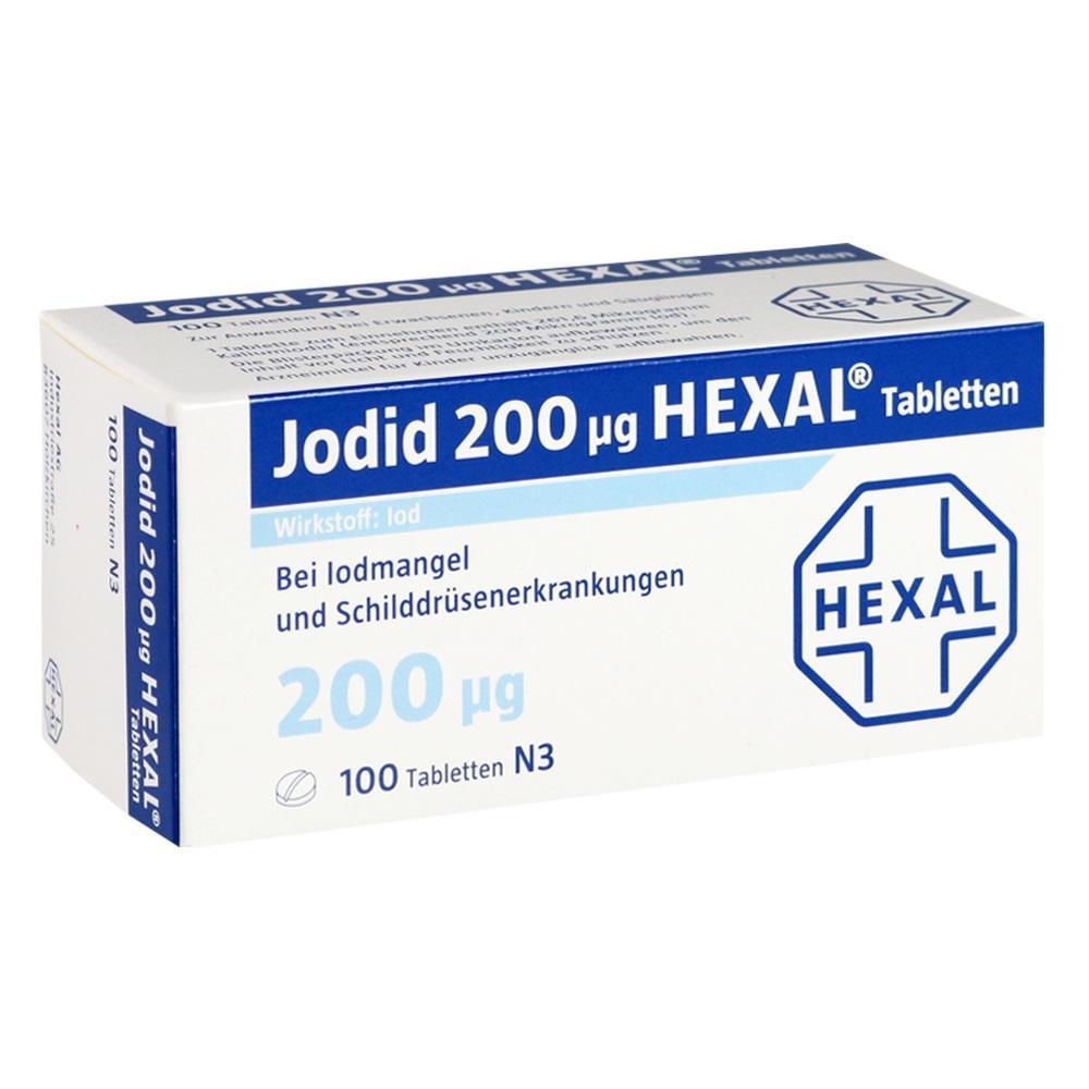 Eine Packung Jodid-Tabletten f&uuml;r Jodmangel und Schilddr&uuml;senerkrankungen.
