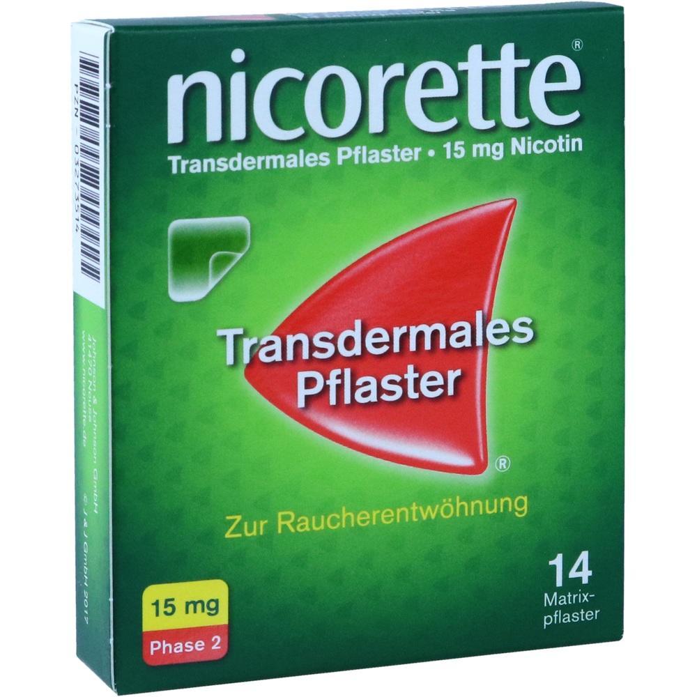 Gr&uuml;ne Verpackung von Nikotinpflastern zur Raucherentw&ouml;hnung, 15 mg.