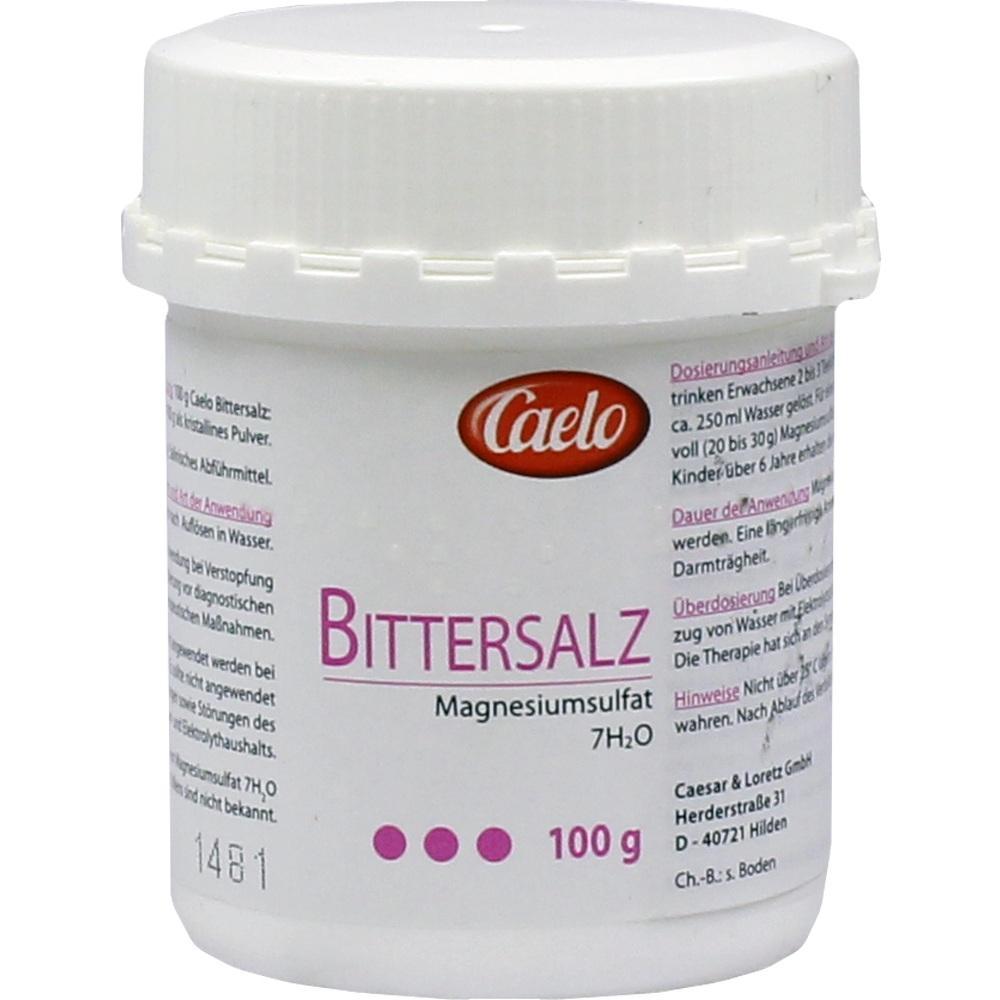 Wei&szlig;er Plastikbeh&auml;lter mit der Aufschrift "Bittersalz Magnesiumsulfat" und rotem Logo.