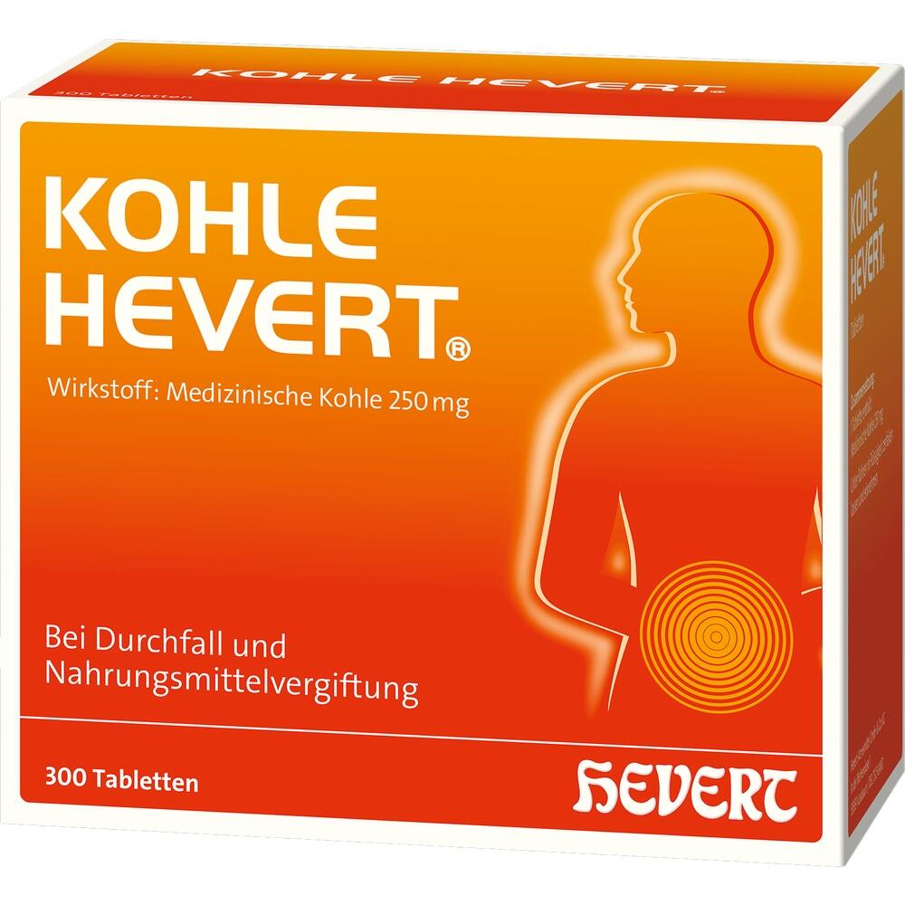 Eine Packung Kohletabletten zur Behandlung von Durchfall und Lebensmittelvergiftungen.