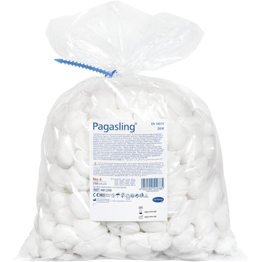 Eine durchsichtige Plastikt&uuml;te mit wei&szlig;em Verbandmaterial und dem Aufdruck "Pagasling".