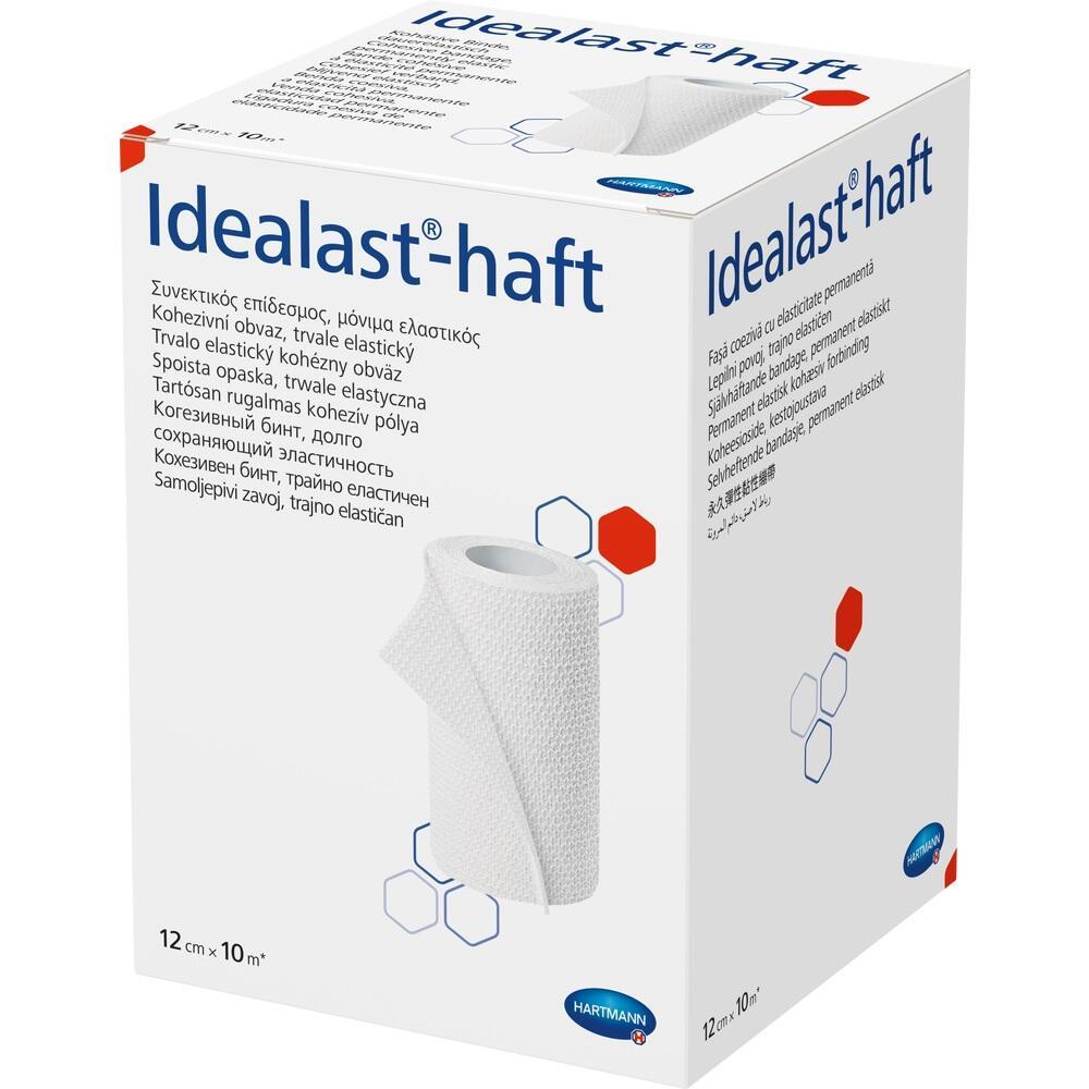 Eine wei&szlig;e Verpackung mit elastischem Verband von "Idealast-haft" ist zu sehen.
