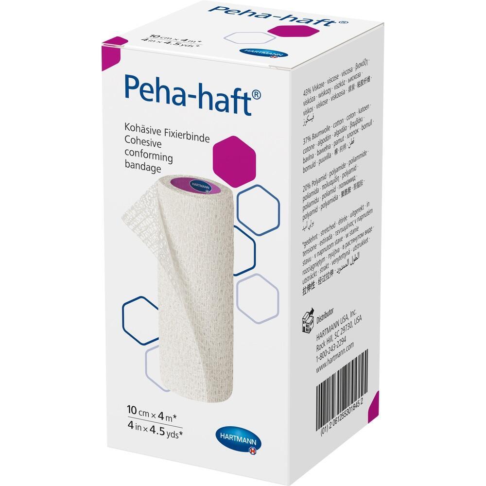 Eine Schachtel mit einer koh&auml;siven Fixierbinde von Peha-haft wird gezeigt.