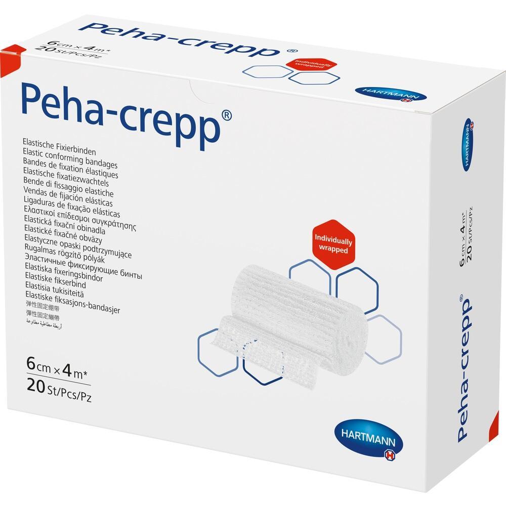 Eine Packung elastische Fixierbinden von Peha-crepp, 20 St&uuml;ck, 6 cm x 4 m.