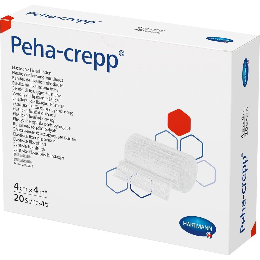 Eine wei&szlig;e Verpackung mit elastischen Fixierbinden der Marke Peha-crepp.