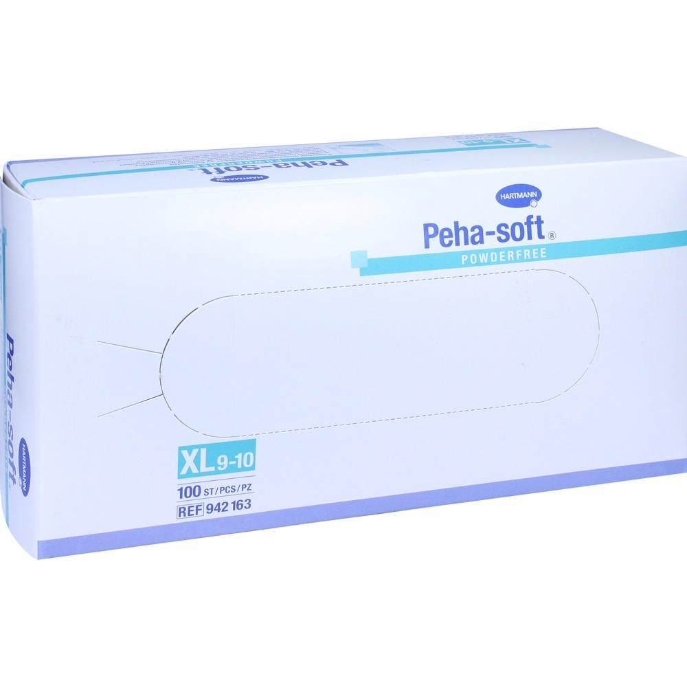 Wei&szlig;e Schachtel mit Aufschrift &bdquo;Peha-soft Powderfree&ldquo; und Gr&ouml;&szlig;enangabe XL.
