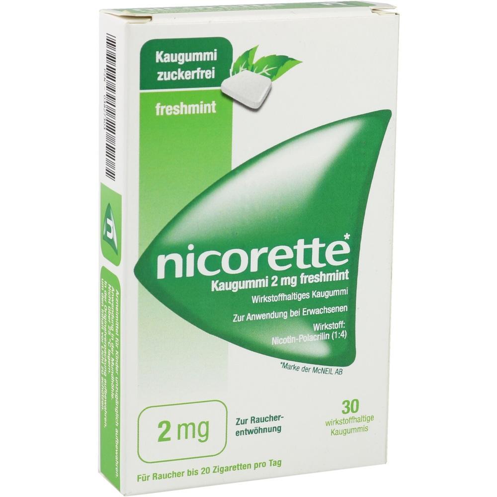 Packung Nicorette-Kaugummi zur Raucherentw&ouml;hnung mit Minzgeschmack.