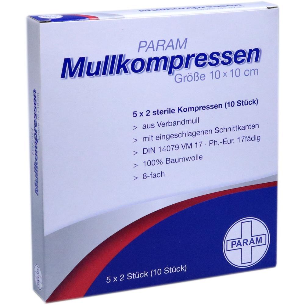 Eine Packung mit sterilen Mullkompressen der Marke Param.