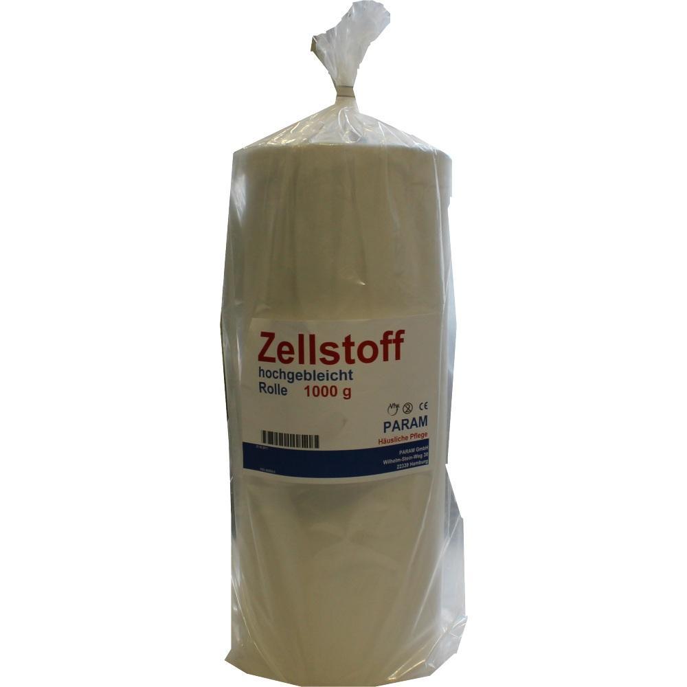Eine gro&szlig;e, wei&szlig;e Papierrolle in Plastik verpackt mit Aufdruck "Zellstoff".