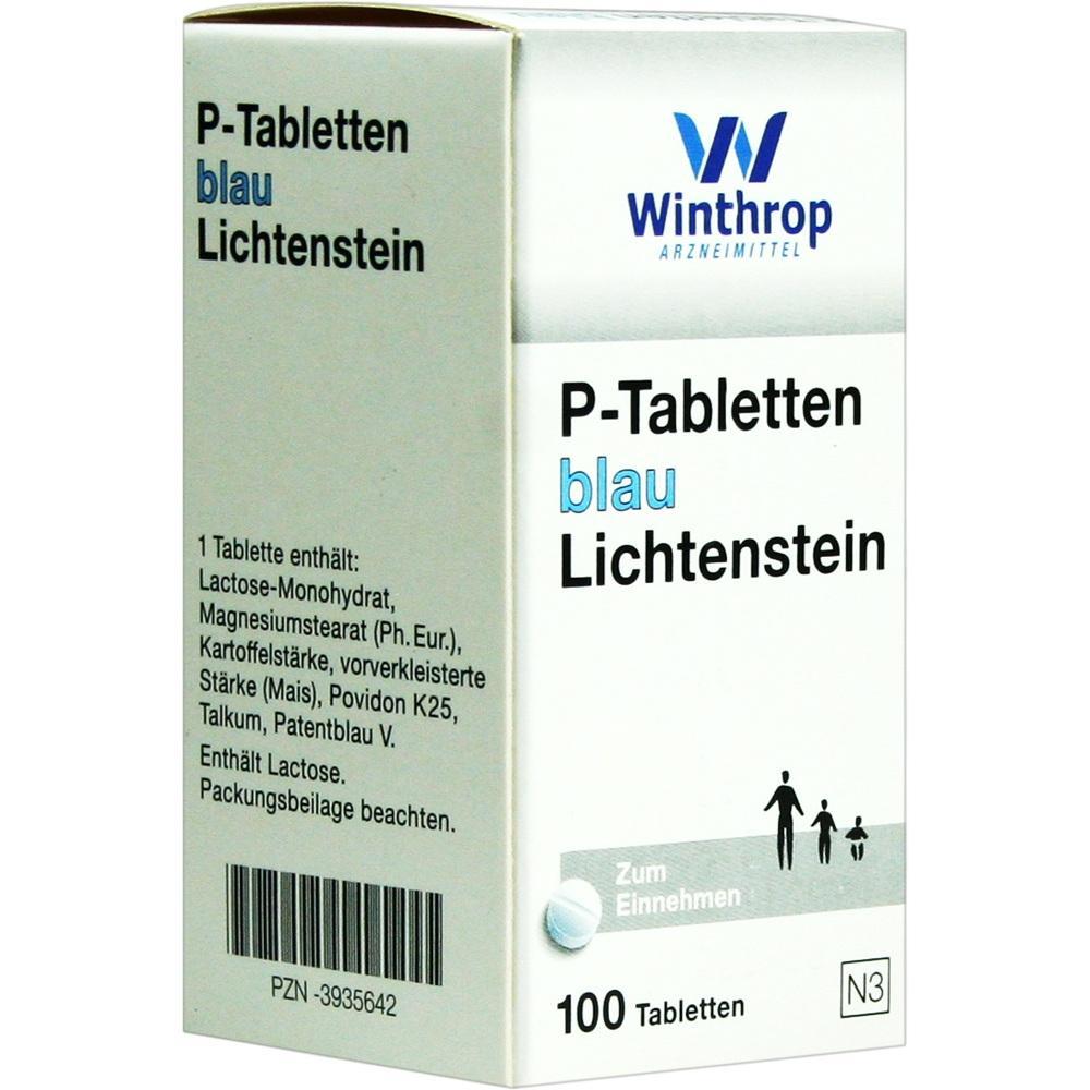 Eine Packung mit 100 blauen Tabletten der Marke Winthrop.