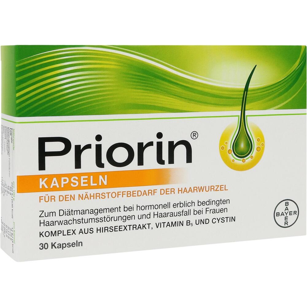 Eine Schachtel mit Priorin-Kapseln f&uuml;r die Haargesundheit.