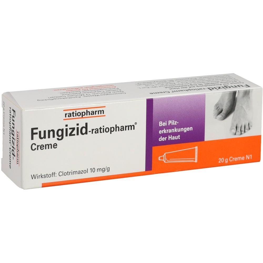 Eine Creme gegen Hautpilze in einer wei&szlig;en Verpackung.