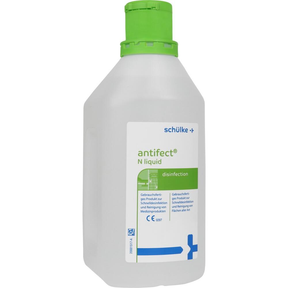 Eine Flasche Desinfektionsmittel mit gr&uuml;nem Verschluss.