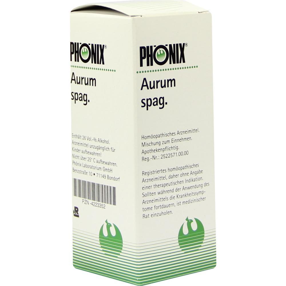 Eine Packung mit einem hom&ouml;opathischen Arzneimittel namens "Aurum spag." von Ph&ouml;nix.