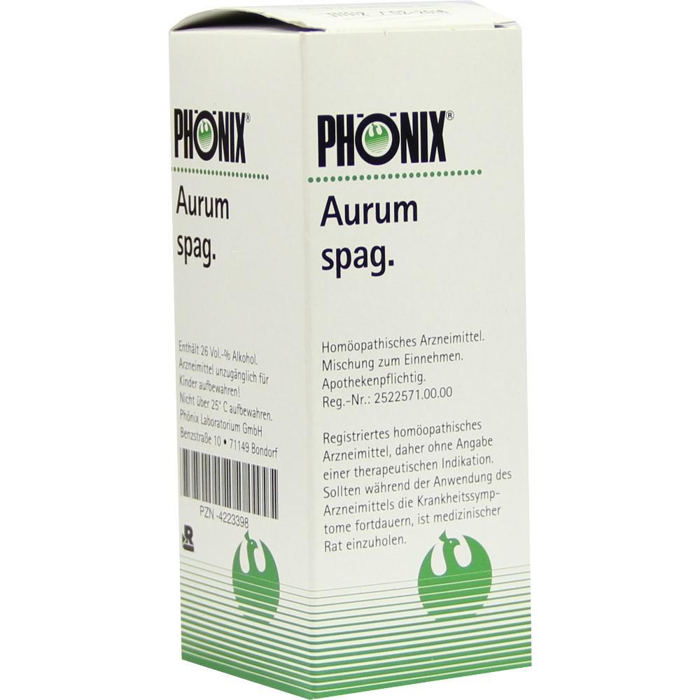 Kartonverpackung eines hom&ouml;opathischen Arzneimittels mit der Aufschrift "Ph&ouml;nix Aurum spag."