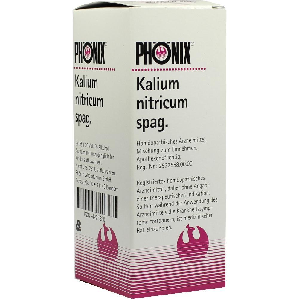 Eine wei&szlig;e Verpackung f&uuml;r ein hom&ouml;opathisches Arzneimittel namens "Kalium nitricum spag.".