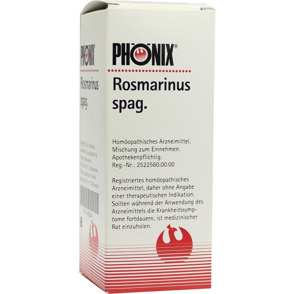 Wei&szlig;e Schachtel mit der Aufschrift "PH&Ouml;NIX Rosmarinus spag." und Informationen zum Arzneimittel.