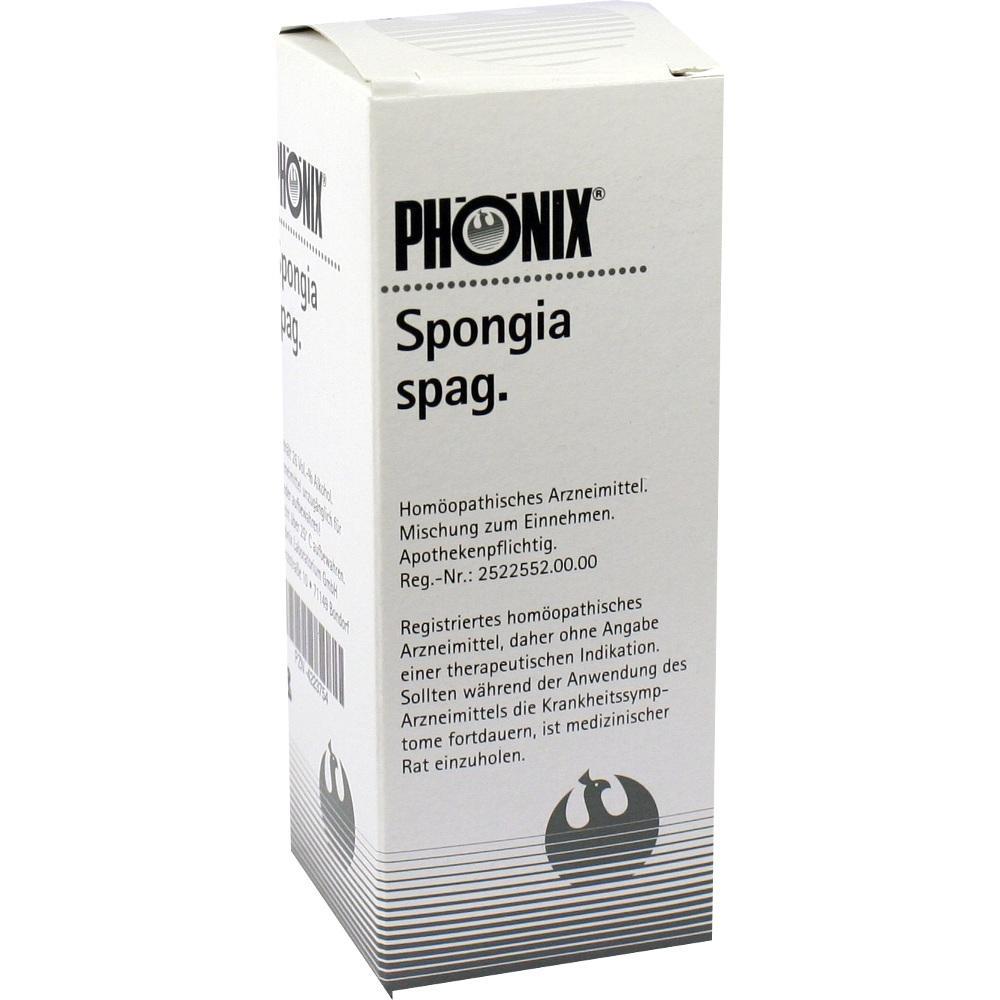 Wei&szlig;e Verpackung mit der Aufschrift "PH&Ouml;NIX Spongia spag.", ein hom&ouml;opathisches Arzneimittel.
