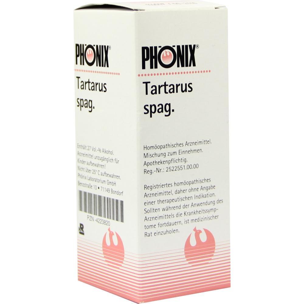 Die Verpackung zeigt ein hom&ouml;opathisches Arzneimittel namens "Tartarus spag." von PH&Ouml;NIX.