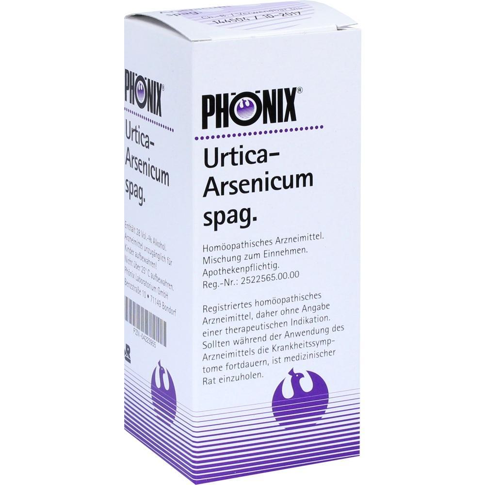 Eine wei&szlig;e Verpackung eines hom&ouml;opathischen Mittels namens "Urtica-Arsenicum spag.".