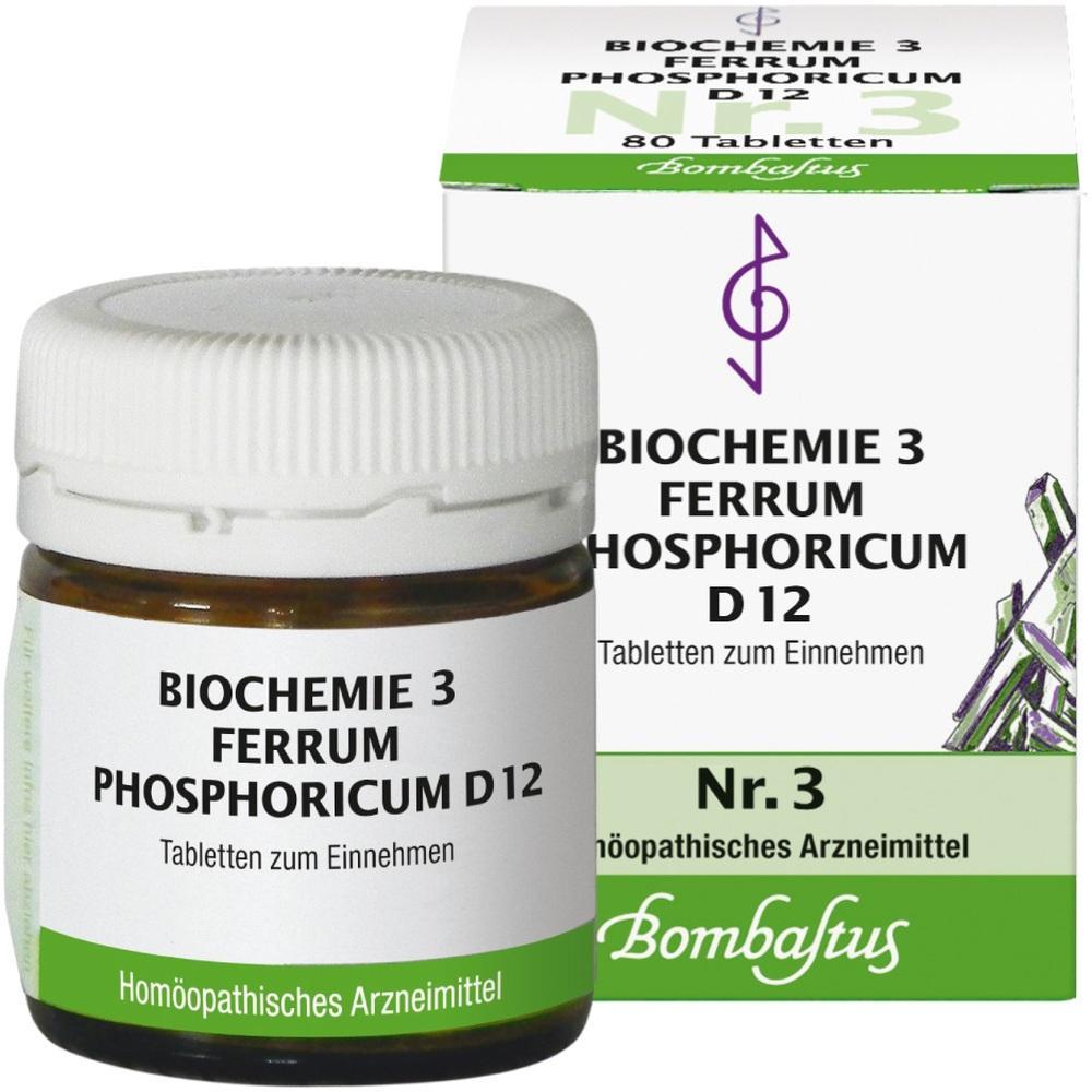 Eine Packung und ein Glas mit homöopathischen Tabletten Ferrum Phosphoricum D12.