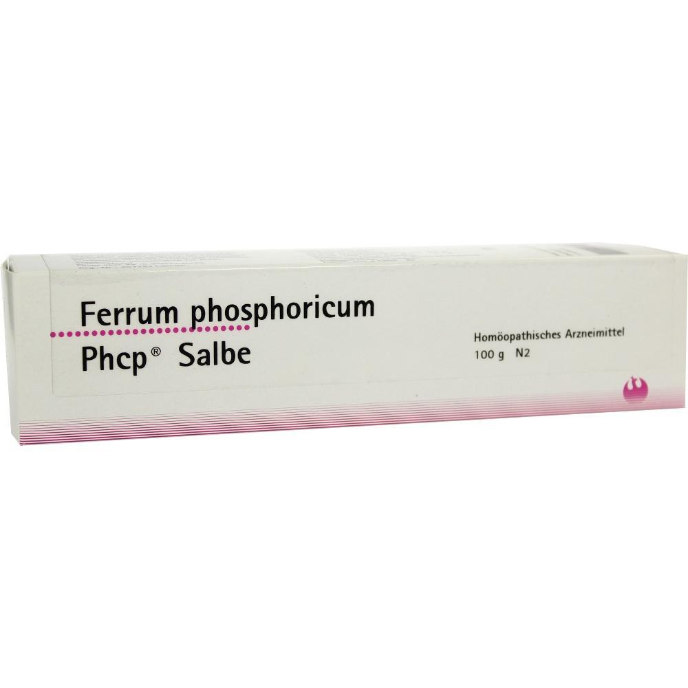 Wei&szlig;e Schachtel mit der Aufschrift "Ferrum phosphoricum Phcp Salbe".