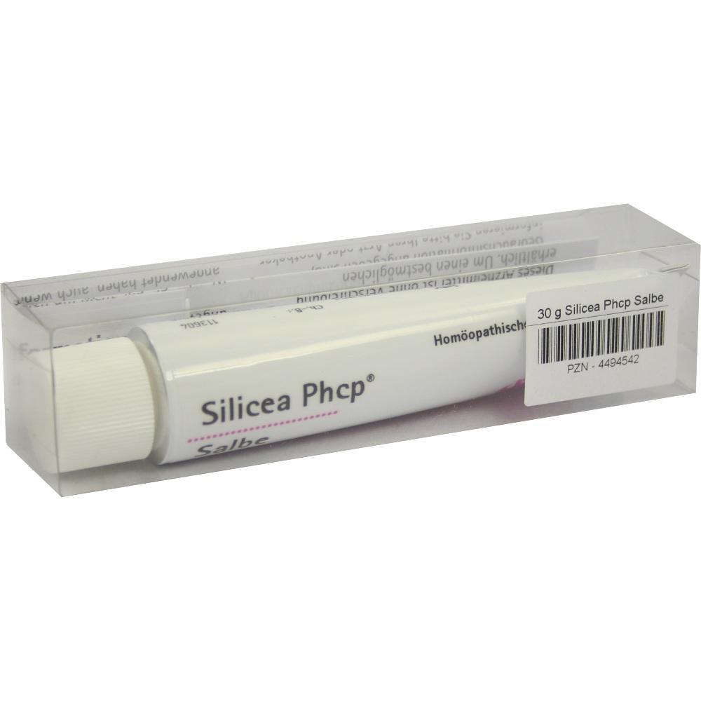 Eine wei&szlig;e Tube Silicea Phcp Salbe in einer transparenten Verpackung.