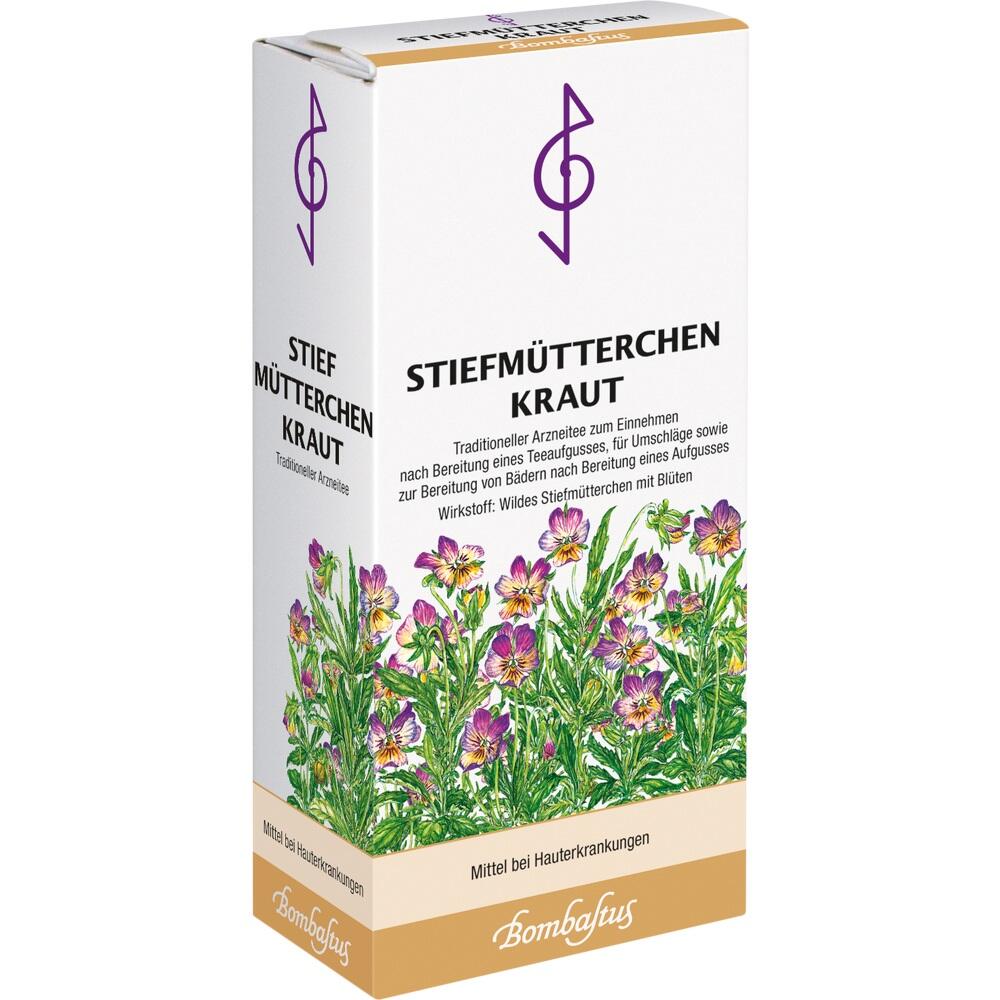 Eine Packung Stiefmütterchenkraut mit bunten Blüten auf der Verpackung.