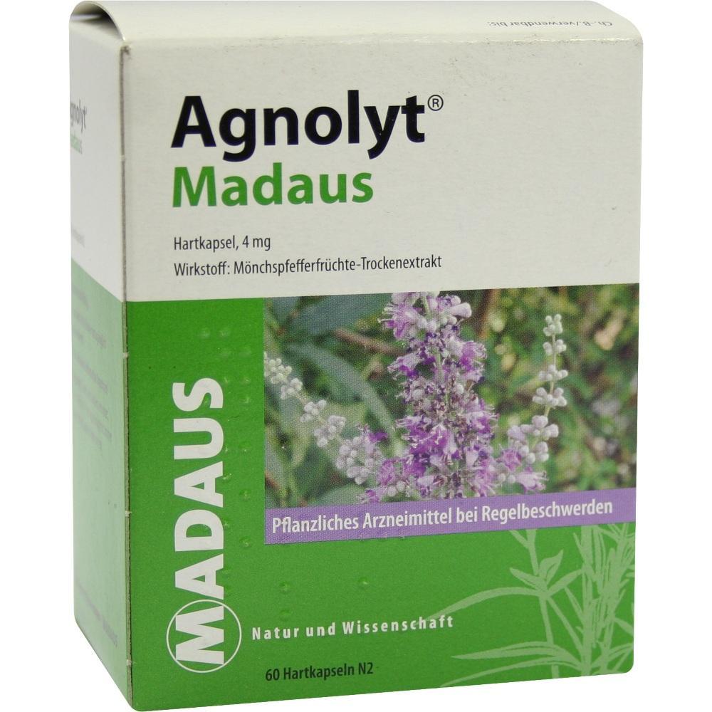 Eine Packung Agnolyt Madaus mit einem Bild von lila Bl&uuml;ten.