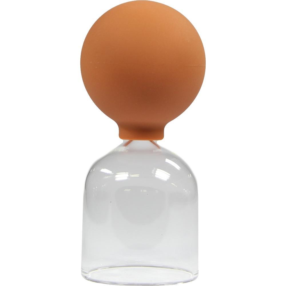 Eine Schr&ouml;pfglasflasche mit orangem Gummiball oben.