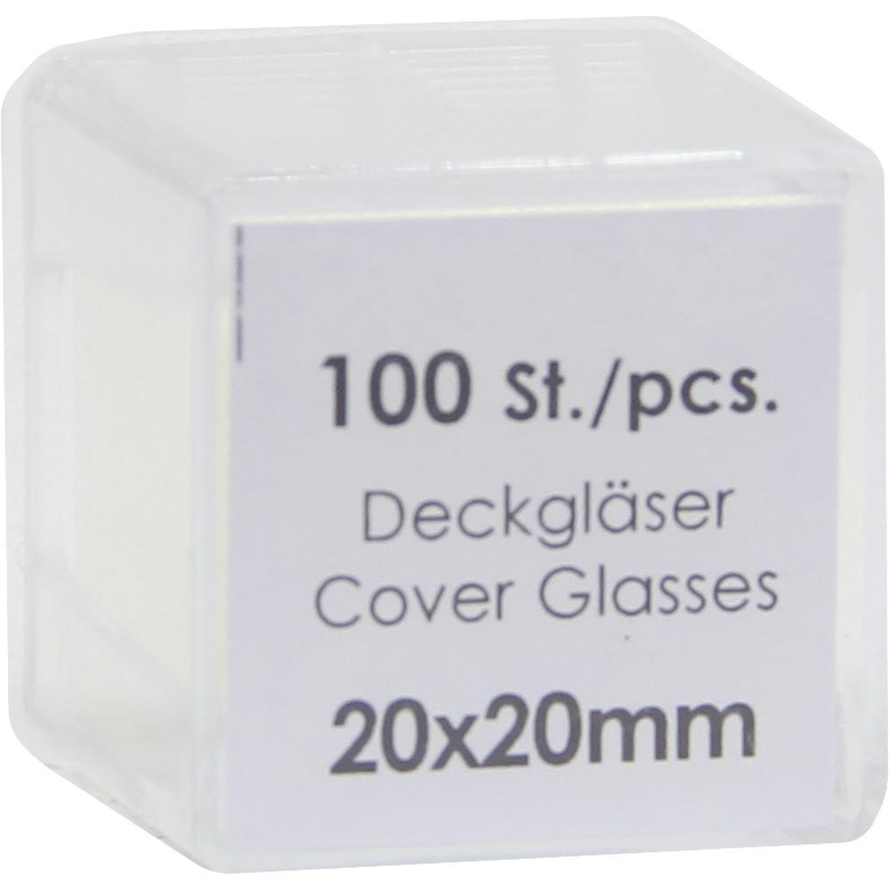 Eine quadratische Box mit 100 Deckgl&auml;sern, 20x20mm gro&szlig;.