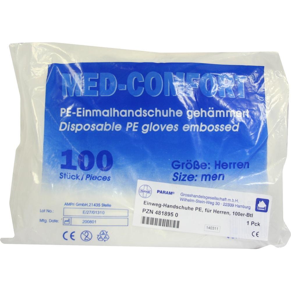 Verpackung mit 100 Einweghandschuhen aus PE f&uuml;r Herren in Gr&ouml;&szlig;e "men".