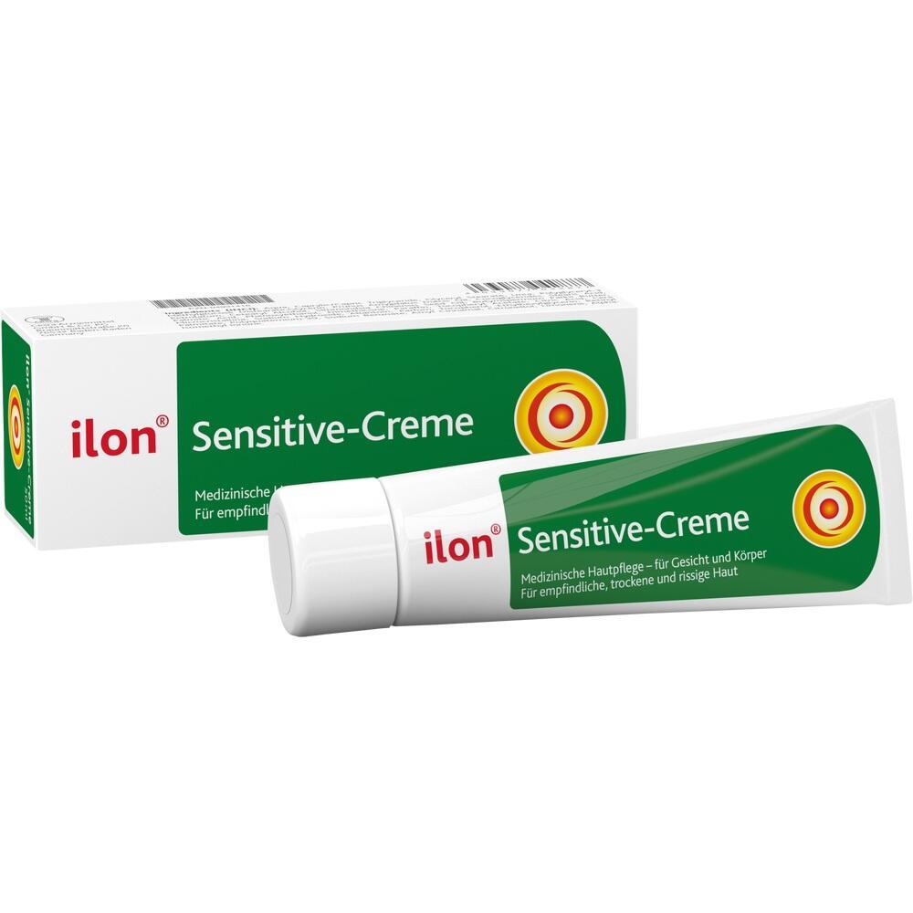 Eine gr&uuml;ne Tube und Schachtel mit "Sensitive-Creme" f&uuml;r empfindliche Haut.