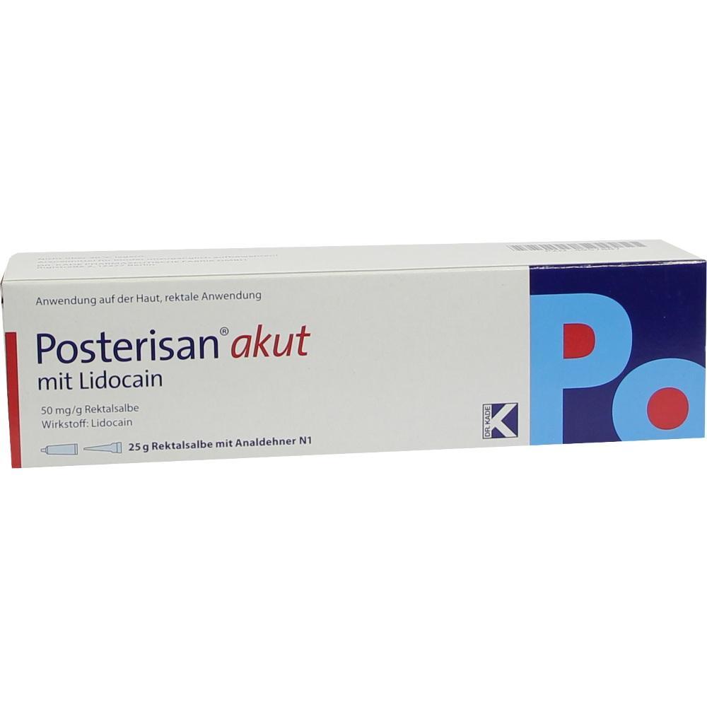 Wei&szlig;e Schachtel mit der Aufschrift "Posterisan akut mit Lidocain".