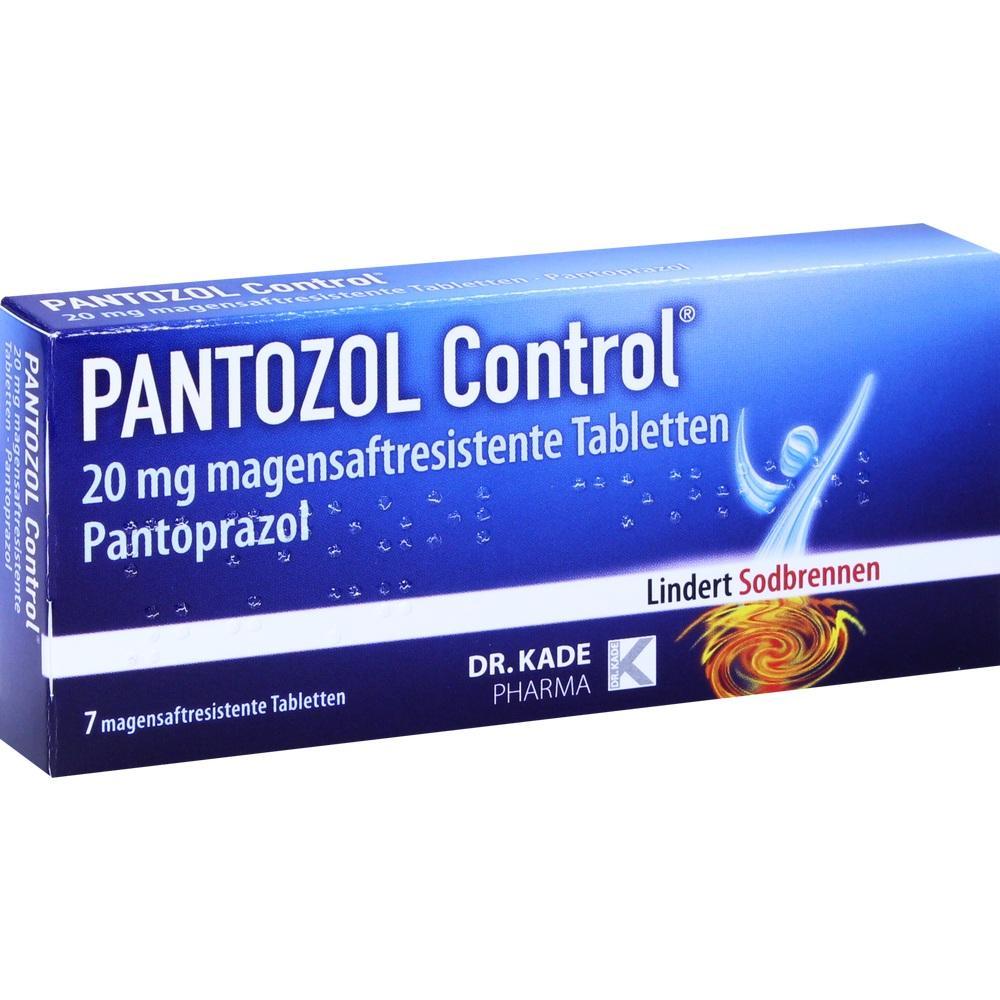 Blaue Medikamentenverpackung f&uuml;r Sodbrennen, mit der Aufschrift "PANTOZOL Control".