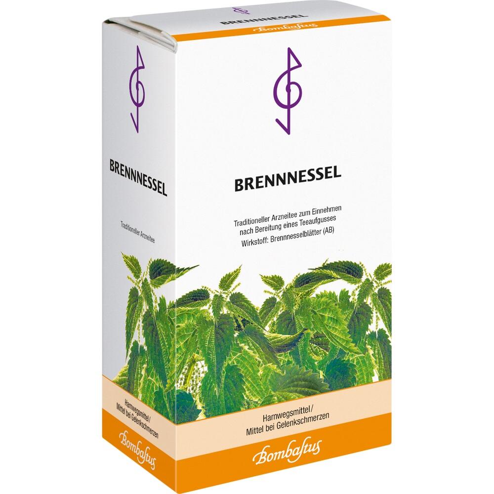 Eine Packung mit Brennnesseltee zur Zubereitung von Tee als pflanzliches Arzneimittel.
