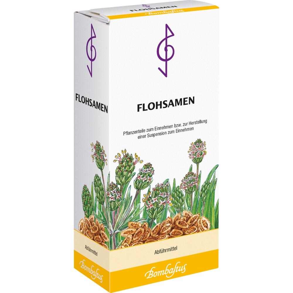 Eine Schachtel Flohsamen mit Pflanzenzeichnung auf der Vorderseite.